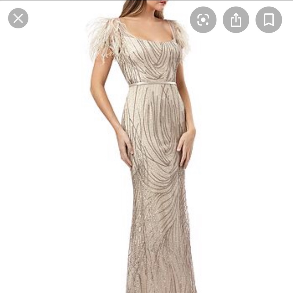 Carmen Marc Valvo Infusion Embellished Cream Gown Dress 2 XS